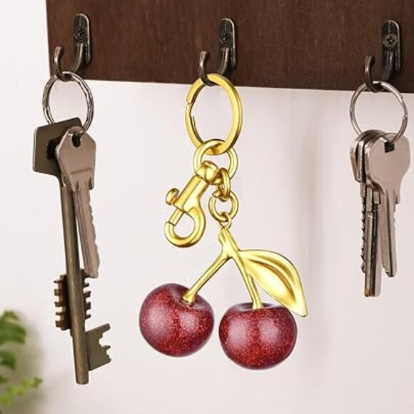 Cherry Red Glitter Sparkle Keychain Bag Charm - Picture 4 of 7